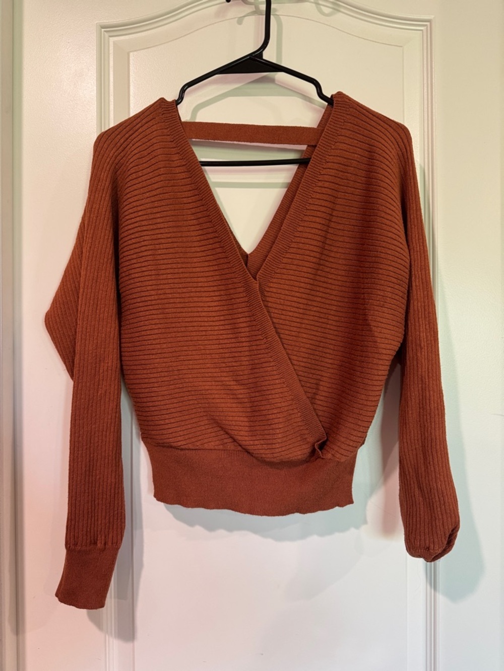 Derek Heart Burnt Orange Ribbed Wrap V-Neck Sweater / AA16 - Picture 1 of 4